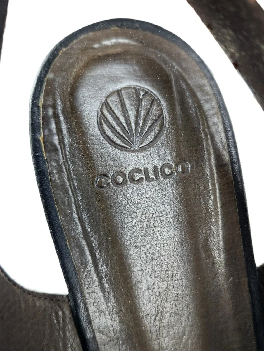 Coclico Black Leather Snakeskin Emboss Slingback Platform Sandal Womens Size 8.5